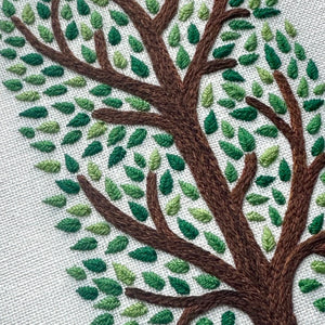 Majestic Tree on White Linen Hand Embroidered Art