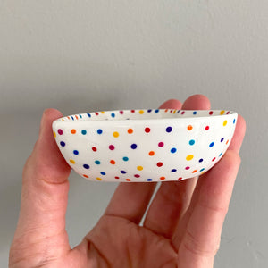 Rainbow Dot All Over 10 - Hand Painted Porcelain Heart Bowl