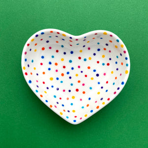 Rainbow Dot All Over 10 - Hand Painted Porcelain Heart Bowl