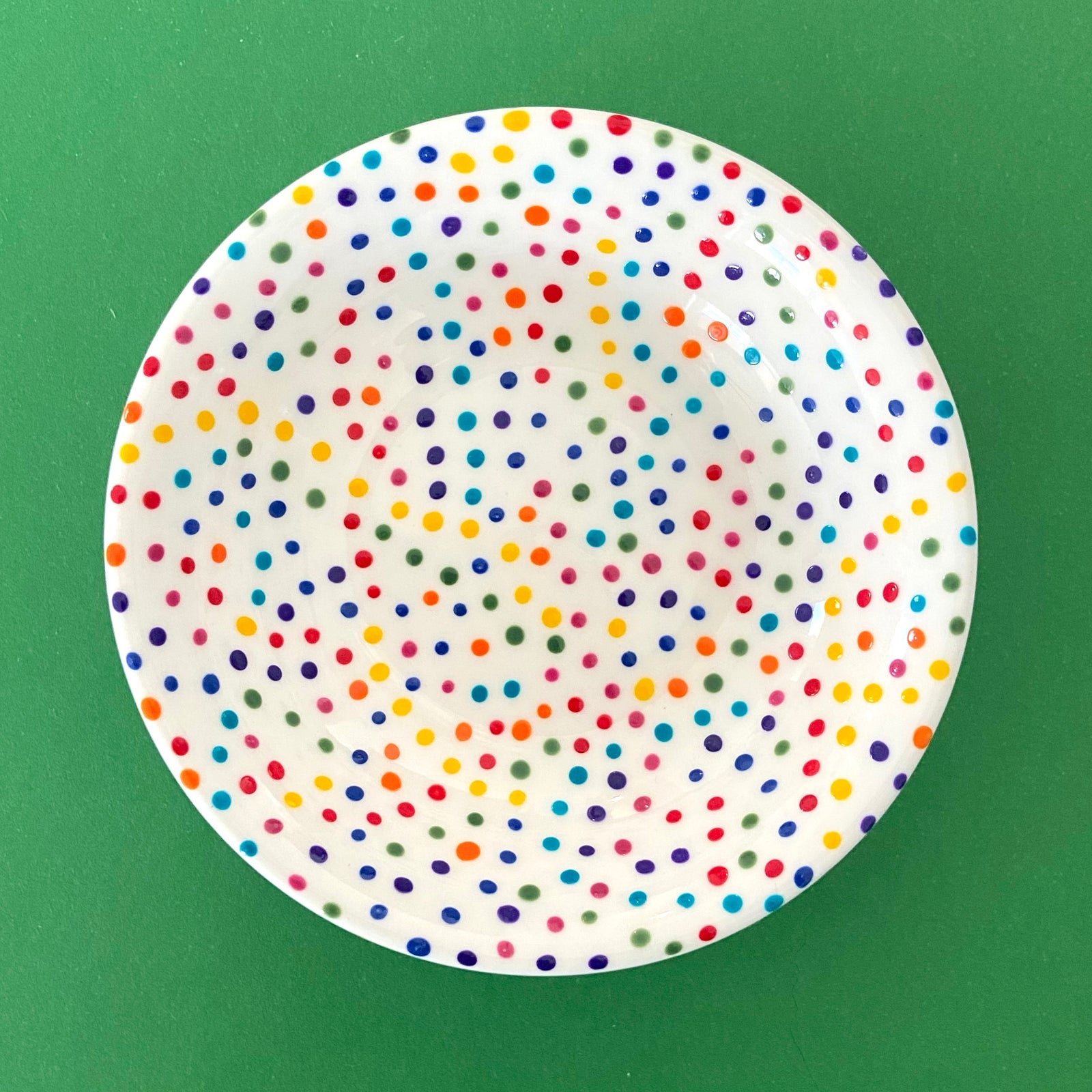 Rainbow Dot All Over 1 - Hand Painted Porcelain Round Bowl