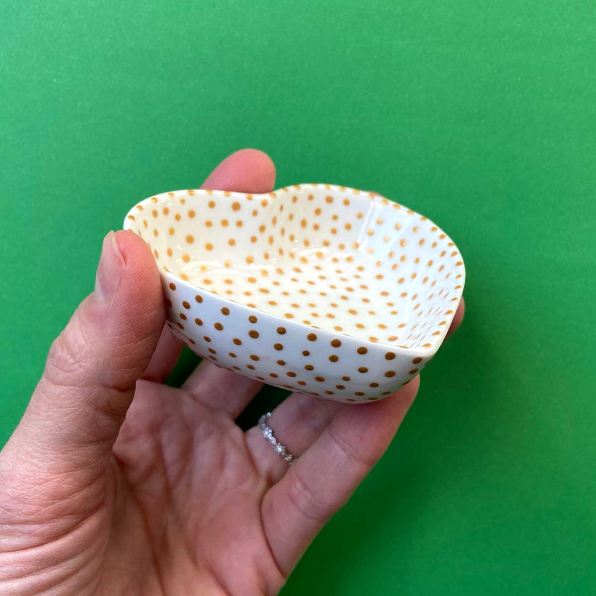 Gold Dot 10 - Hand Painted Porcelain Heart Bowl