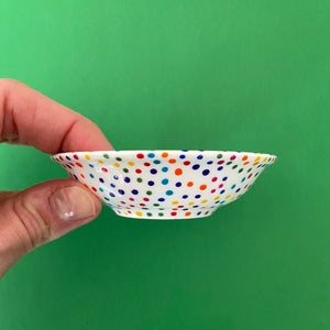 Rainbow Dot All Over 1 - Hand Painted Porcelain Round Bowl