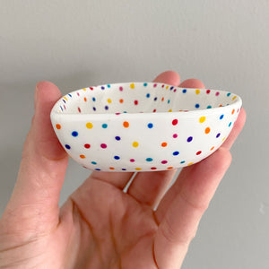 Rainbow Dot All Over 11 - Hand Painted Porcelain Heart Bowl
