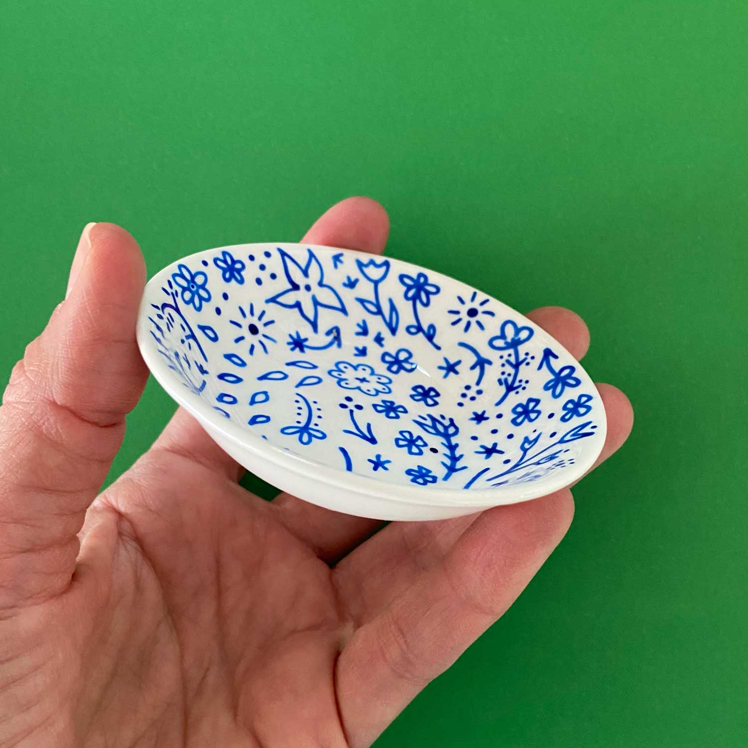 Blue Floral 11 - Hand Painted Porcelain Round Bowl