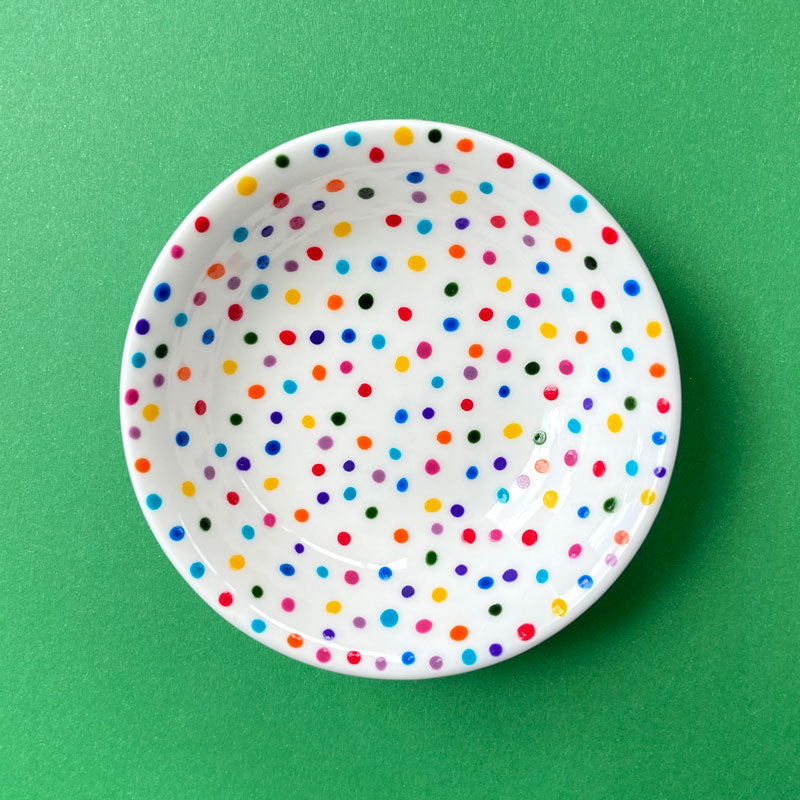 Rainbow Dot 11 - Hand Painted Porcelain Round Bowl