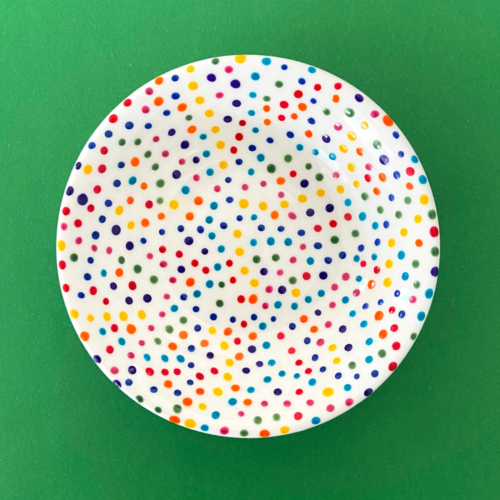 Rainbow Dot All Over 2 - Hand Painted Porcelain Round Bowl
