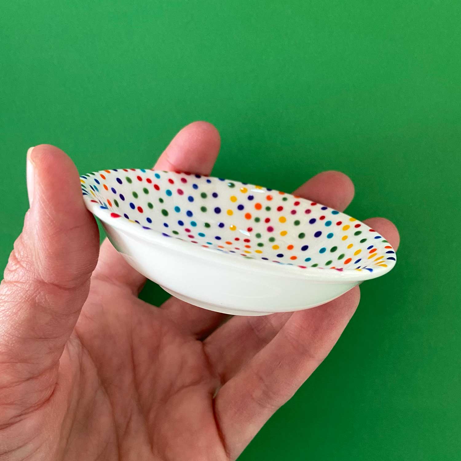 Rainbow Dot 12 - Hand Painted Porcelain Round Bowl