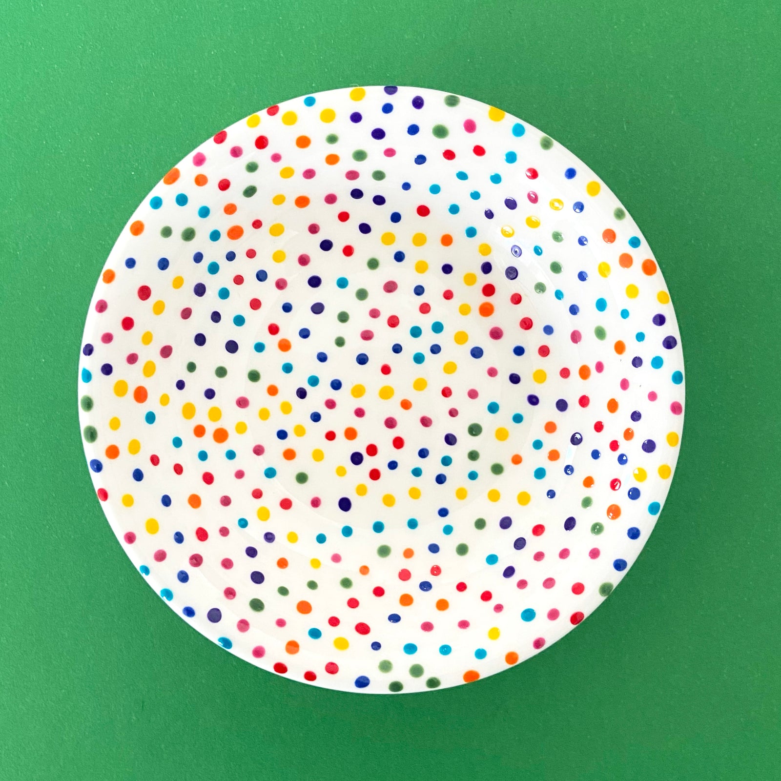 Rainbow Dot All Over 3 - Hand Painted Porcelain Round Bowl