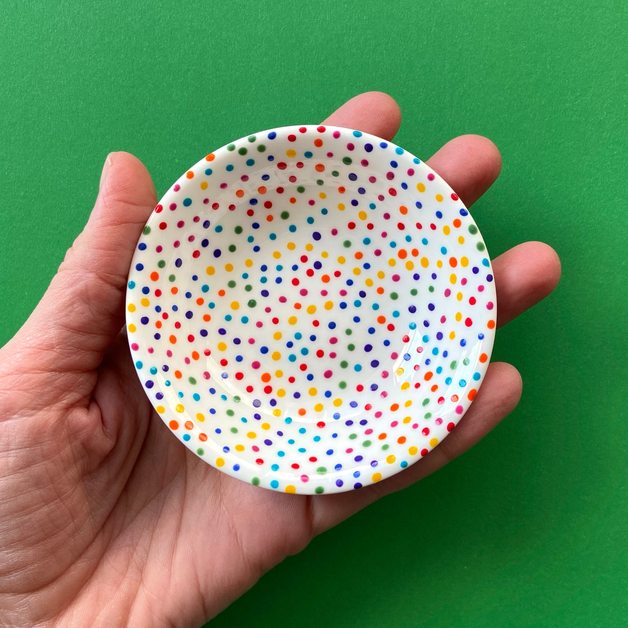 Rainbow Dot All Over 3 - Hand Painted Porcelain Round Bowl