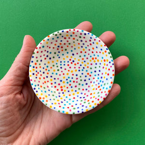 Rainbow Dot All Over 3 - Hand Painted Porcelain Round Bowl