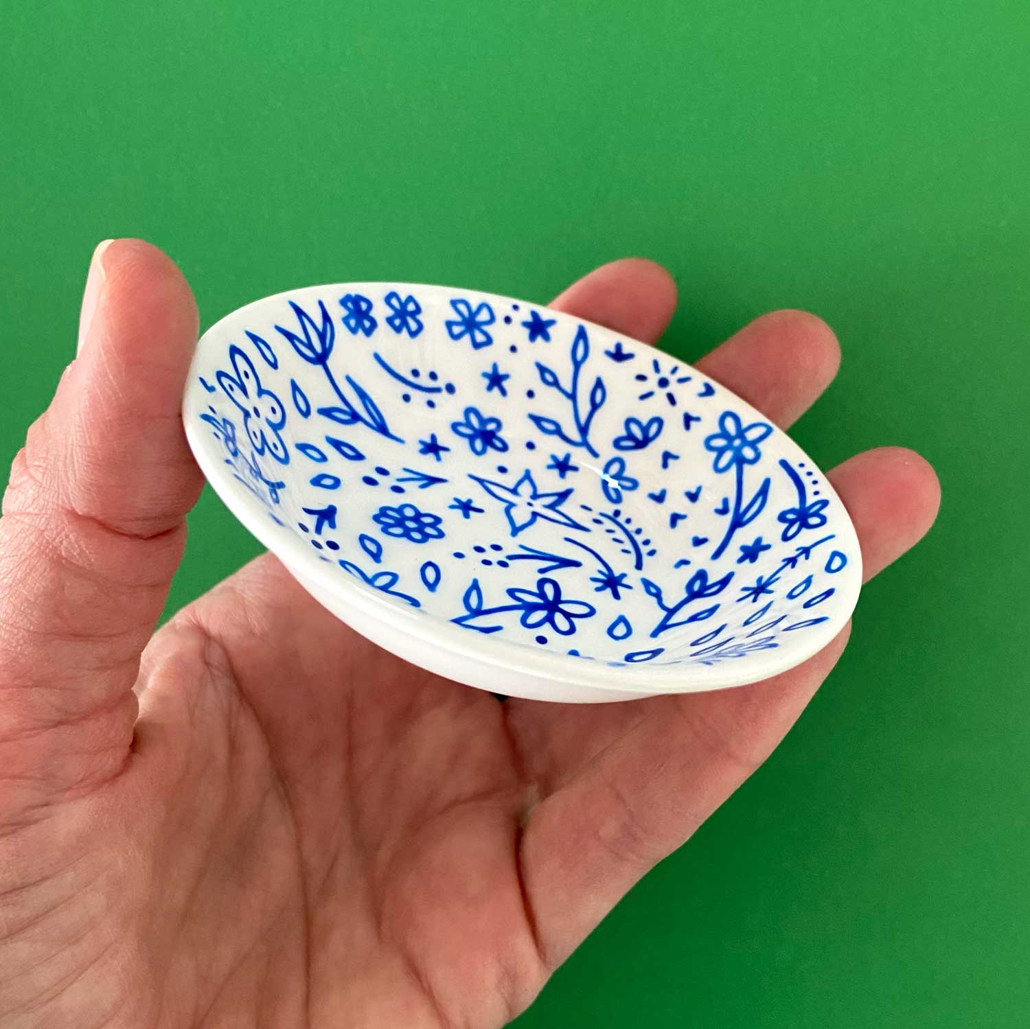 Blue Floral 13 - Hand Painted Porcelain Round Bowl