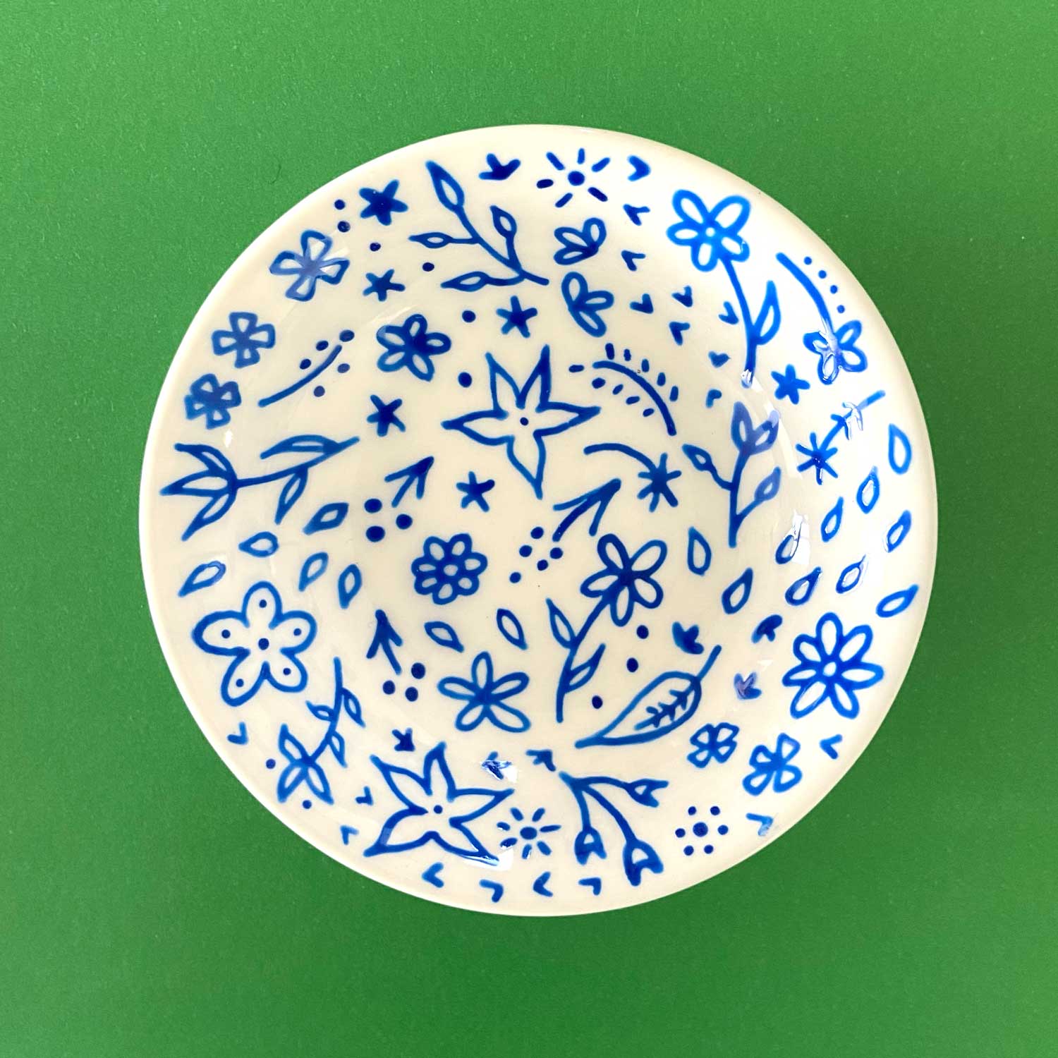 Blue Floral 13 - Hand Painted Porcelain Round Bowl