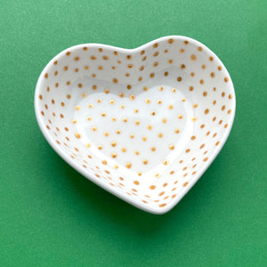 Gold Dot 13  - Hand Painted Porcelain Heart Bowl
