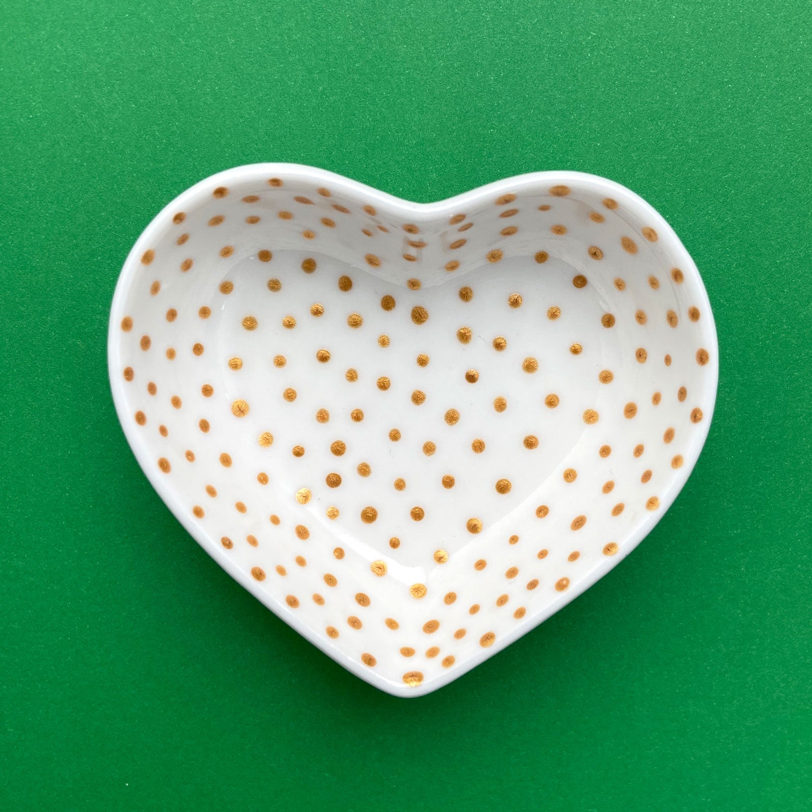 Gold Dot 13  - Hand Painted Porcelain Heart Bowl
