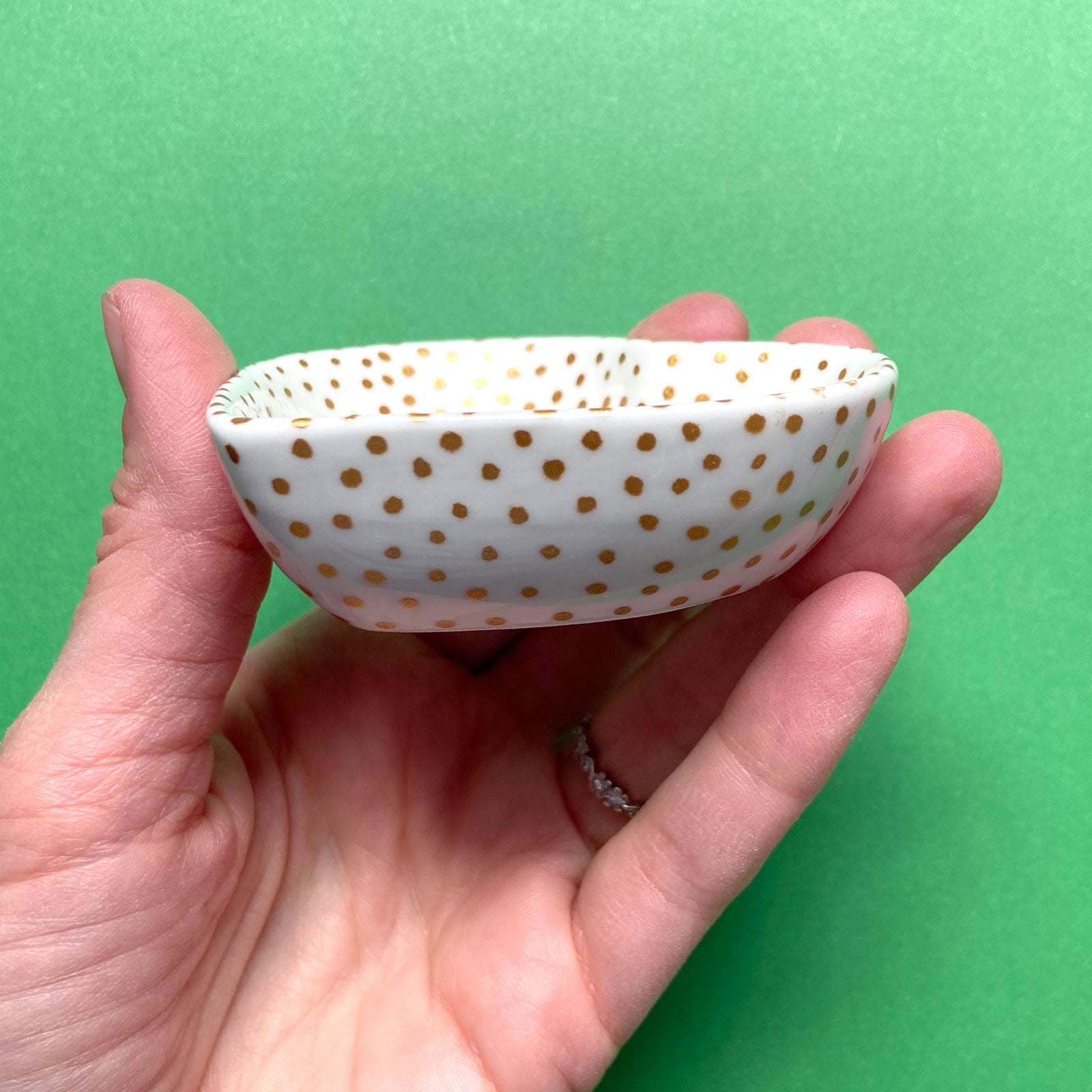 Gold Dot All Over 14  - Hand Painted Porcelain Heart Bowl