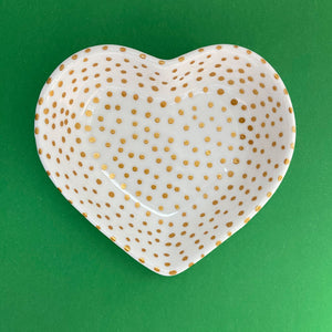 Gold Dot All Over 14  - Hand Painted Porcelain Heart Bowl