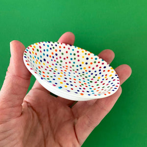 Rainbow Dot 14 - Hand Painted Porcelain Round Bowl