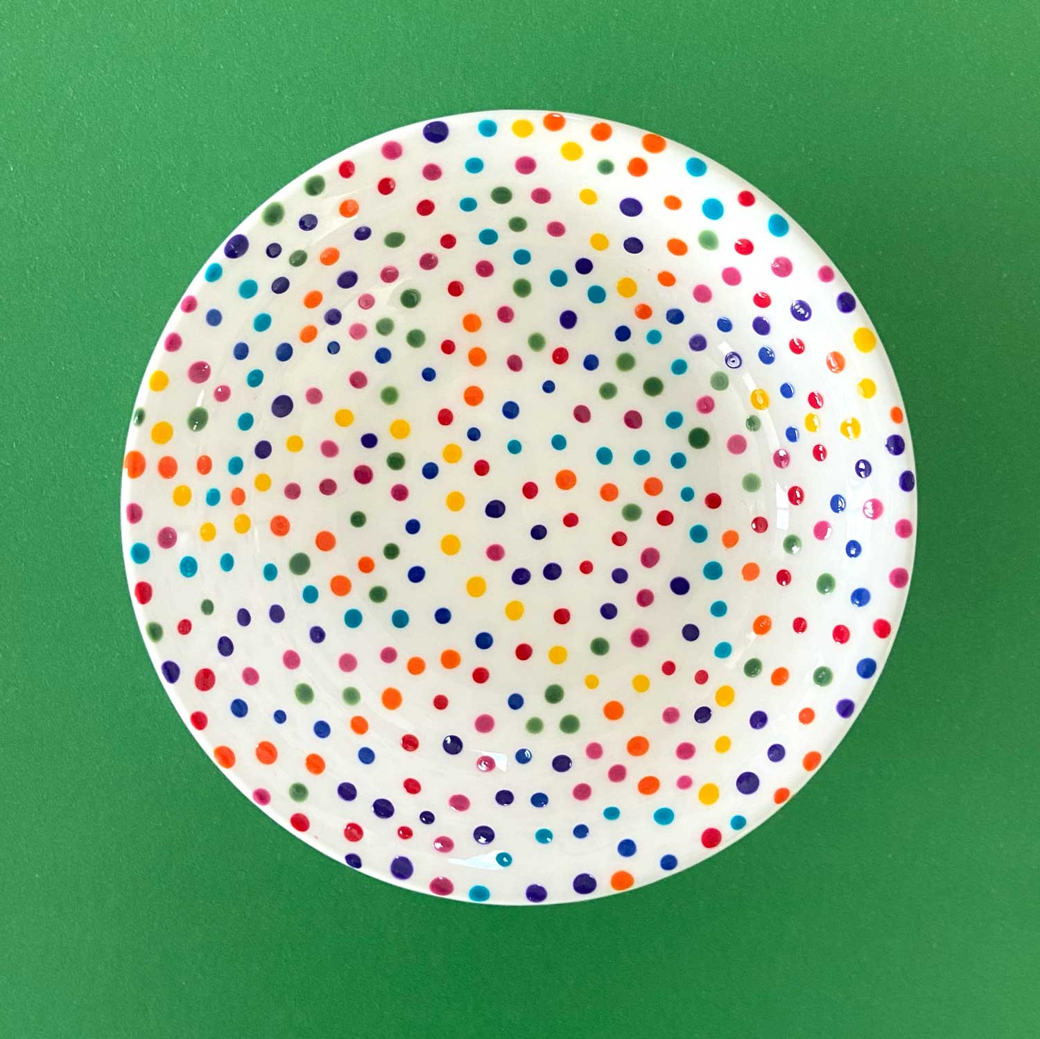 Rainbow Dot 14 - Hand Painted Porcelain Round Bowl