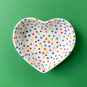 Rainbow Dot 14 - Hand Painted Porcelain Heart Bowl