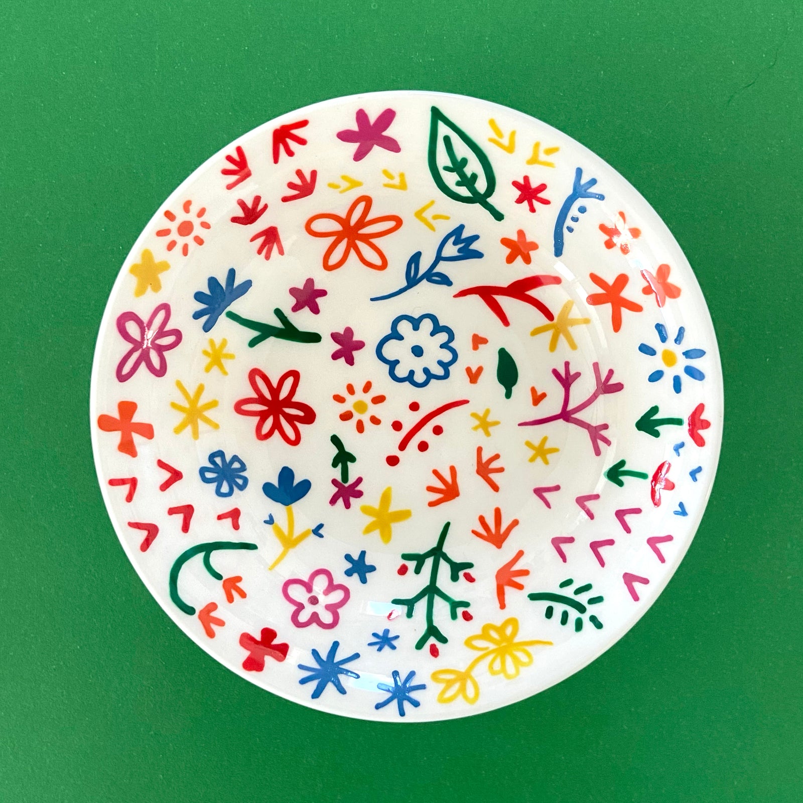 Small Rainbow Flowers 2 - Hand Painted Porcelain Round Bowl