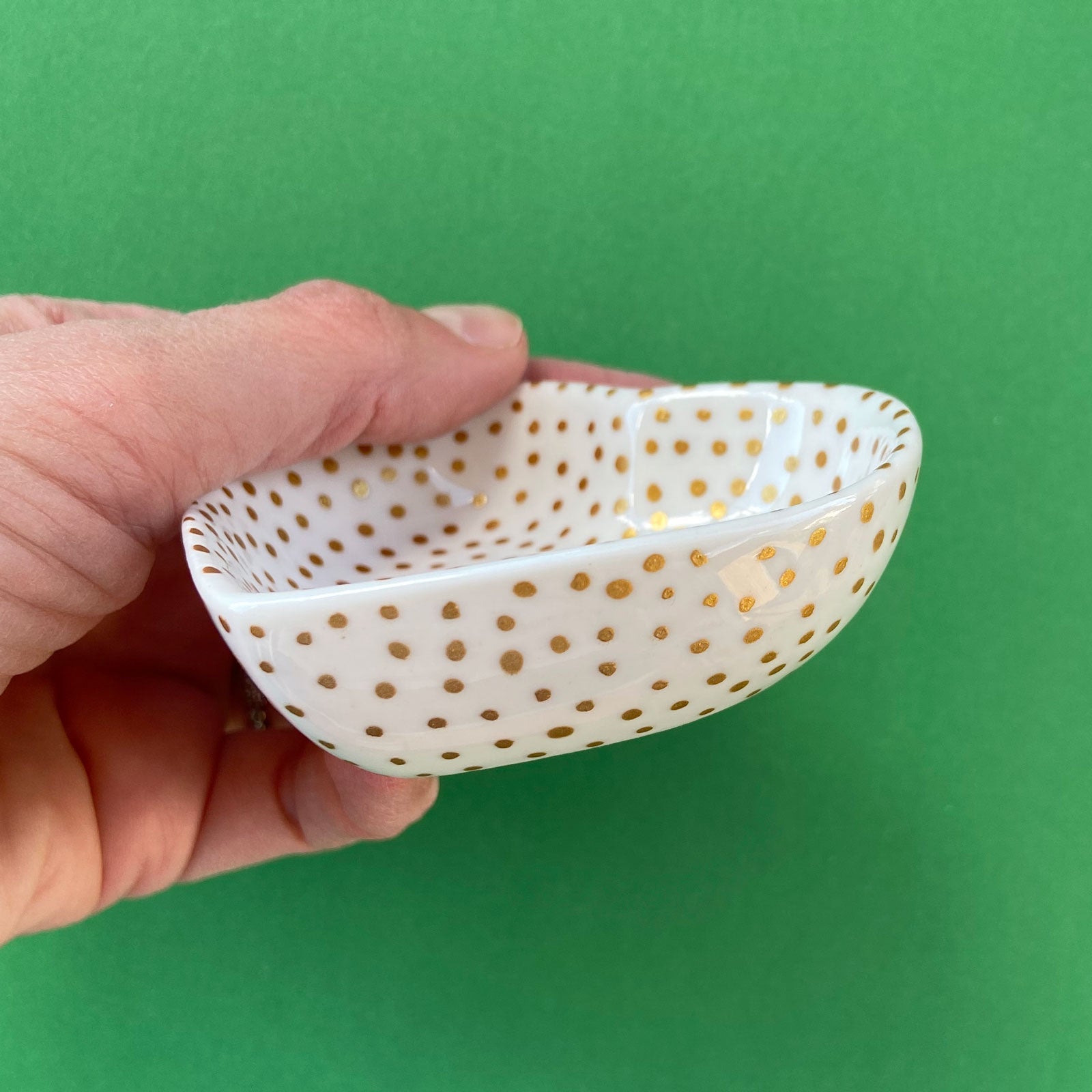 Gold Dot All Over 15 - Hand Painted Porcelain Heart Bowl