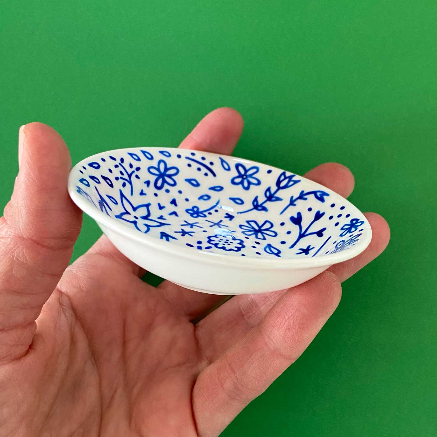 Blue Floral 15 - Hand Painted Porcelain Round Bowl