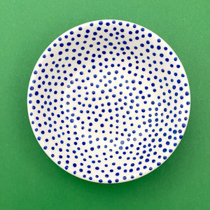 Dark Blue Dots (All Over) - Hand Painted Porcelain Round Bowl