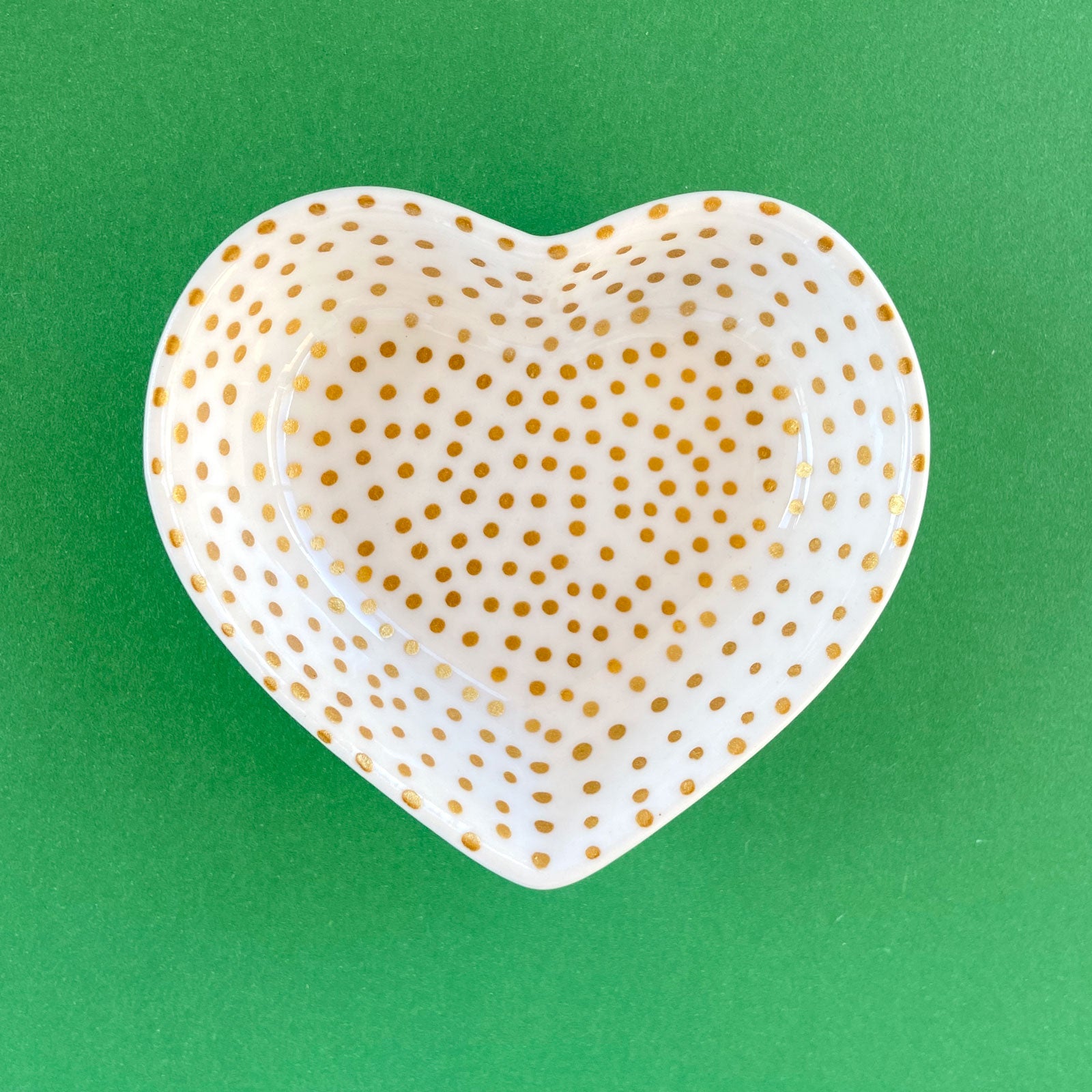 Gold Dot All Over 15 - Hand Painted Porcelain Heart Bowl