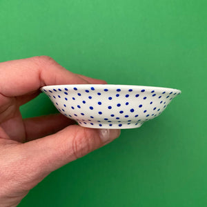 Dark Blue Dots (All Over) - Hand Painted Porcelain Round Bowl