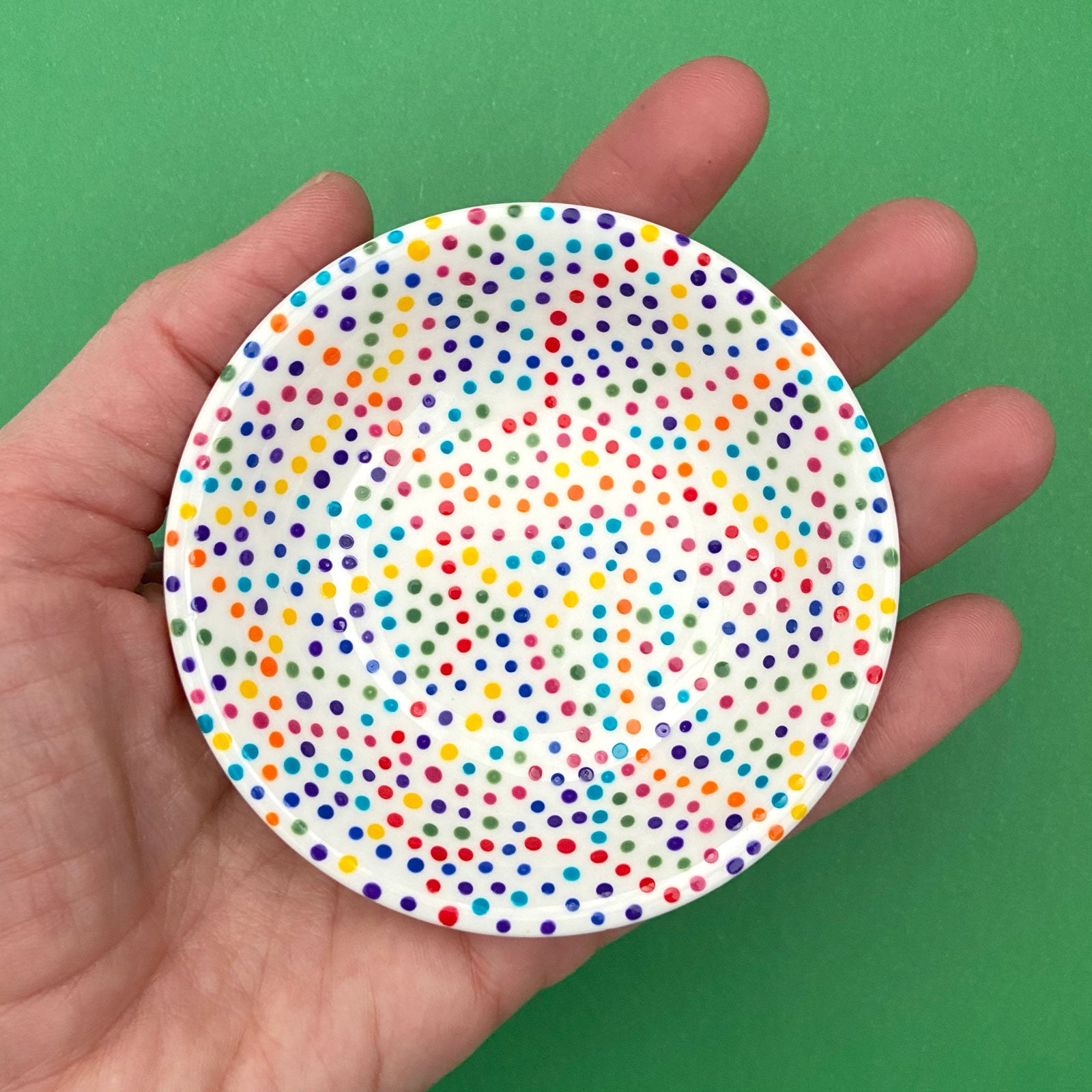 Rainbow Dots (All Over) 16 - Hand Painted Porcelain Round Bowl