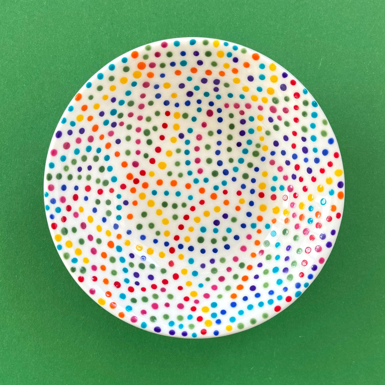 Rainbow Dots (All Over) 17 - Hand Painted Porcelain Round Bowl