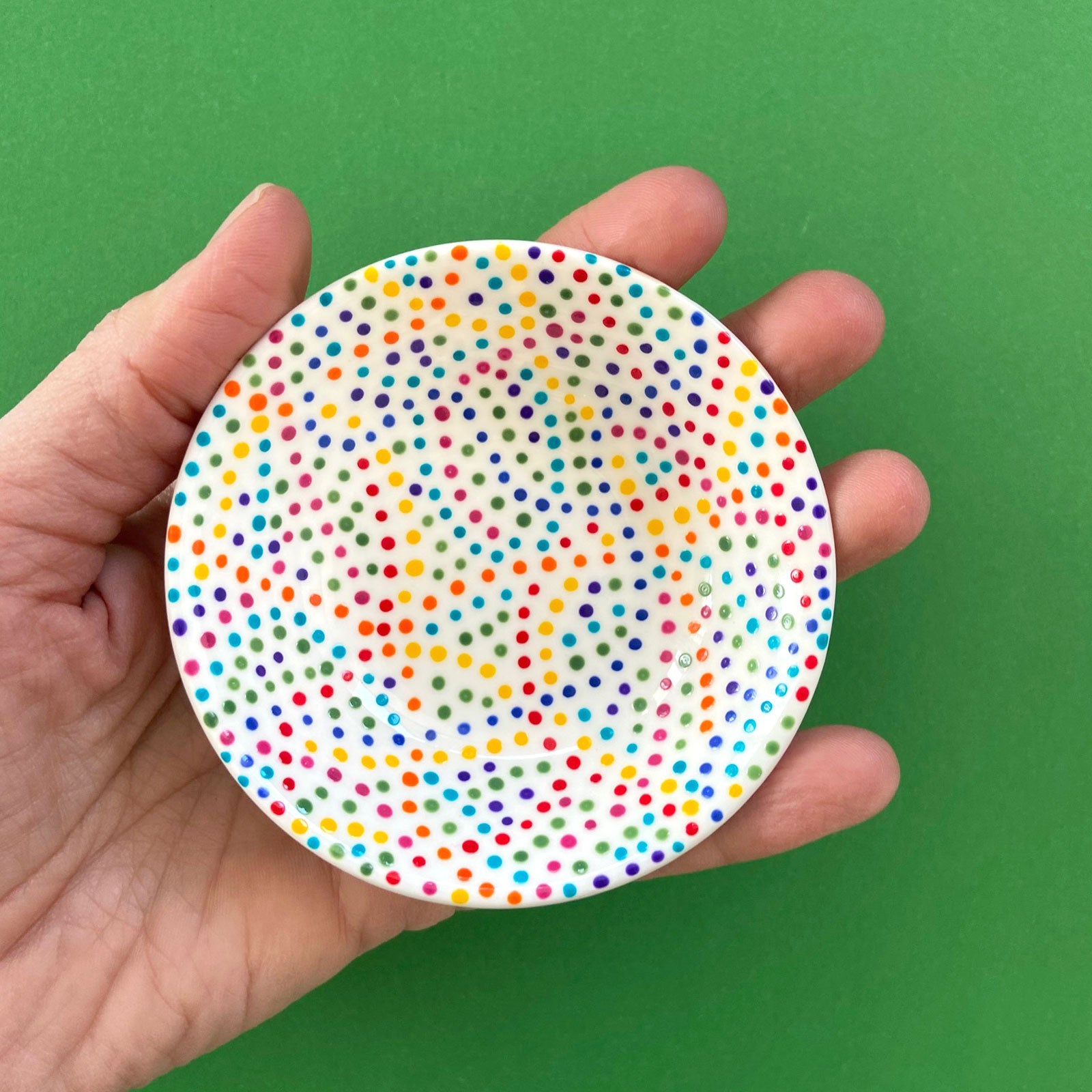 Rainbow Dots (All Over) 17 - Hand Painted Porcelain Round Bowl