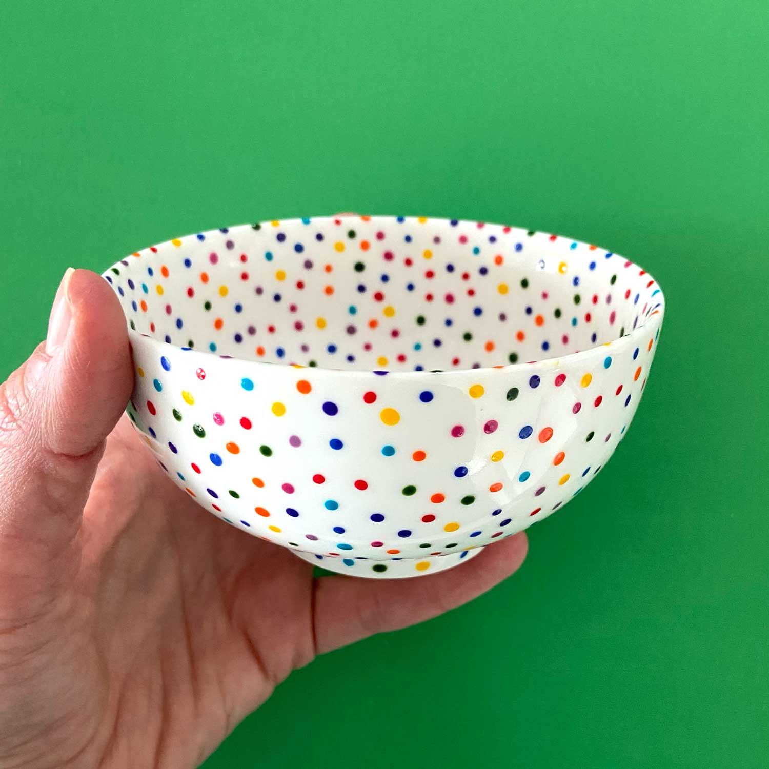 Rainbow Dot 18 - Hand Painted Porcelain Bowl