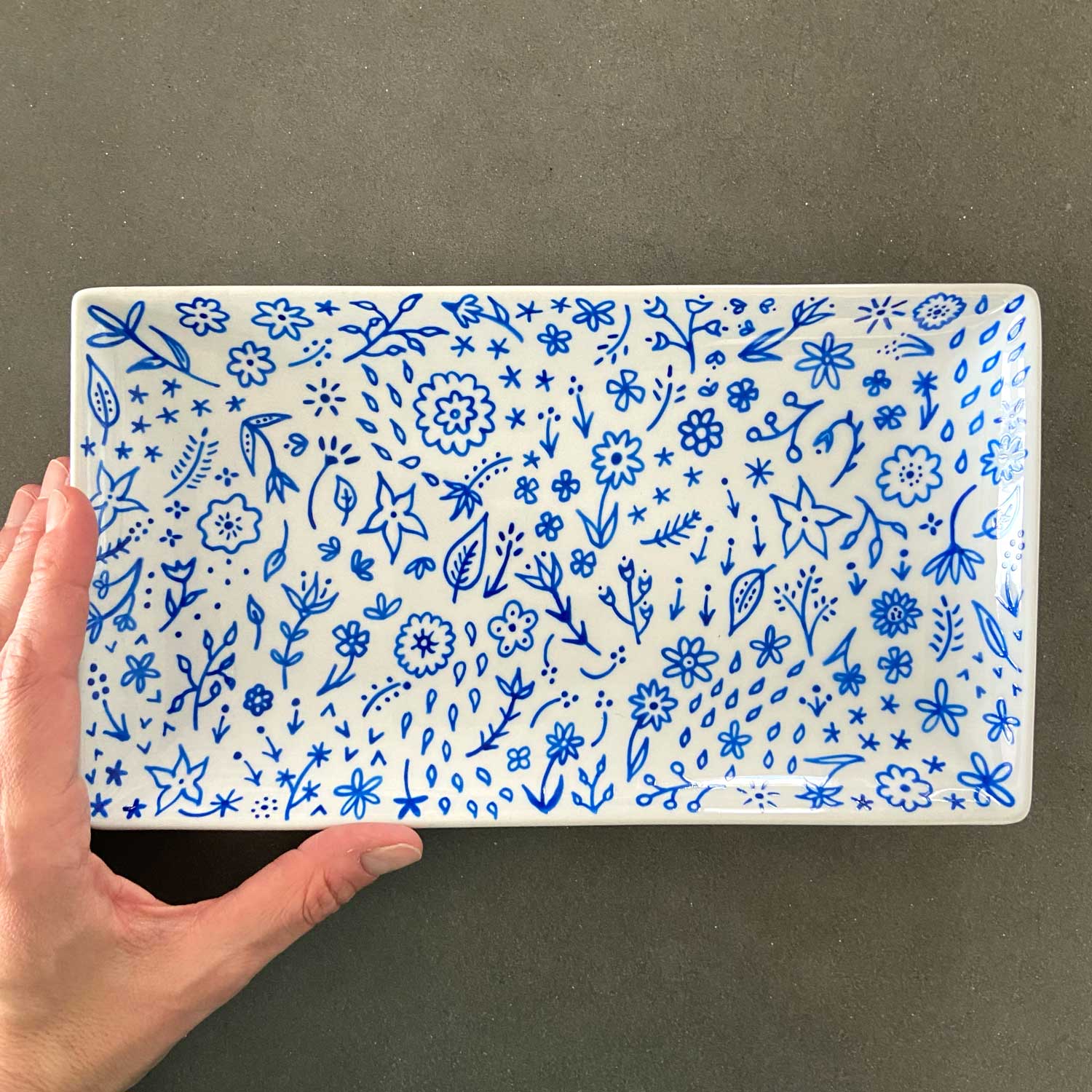 Blue Floral 19 - Hand Painted Porcelain Plate