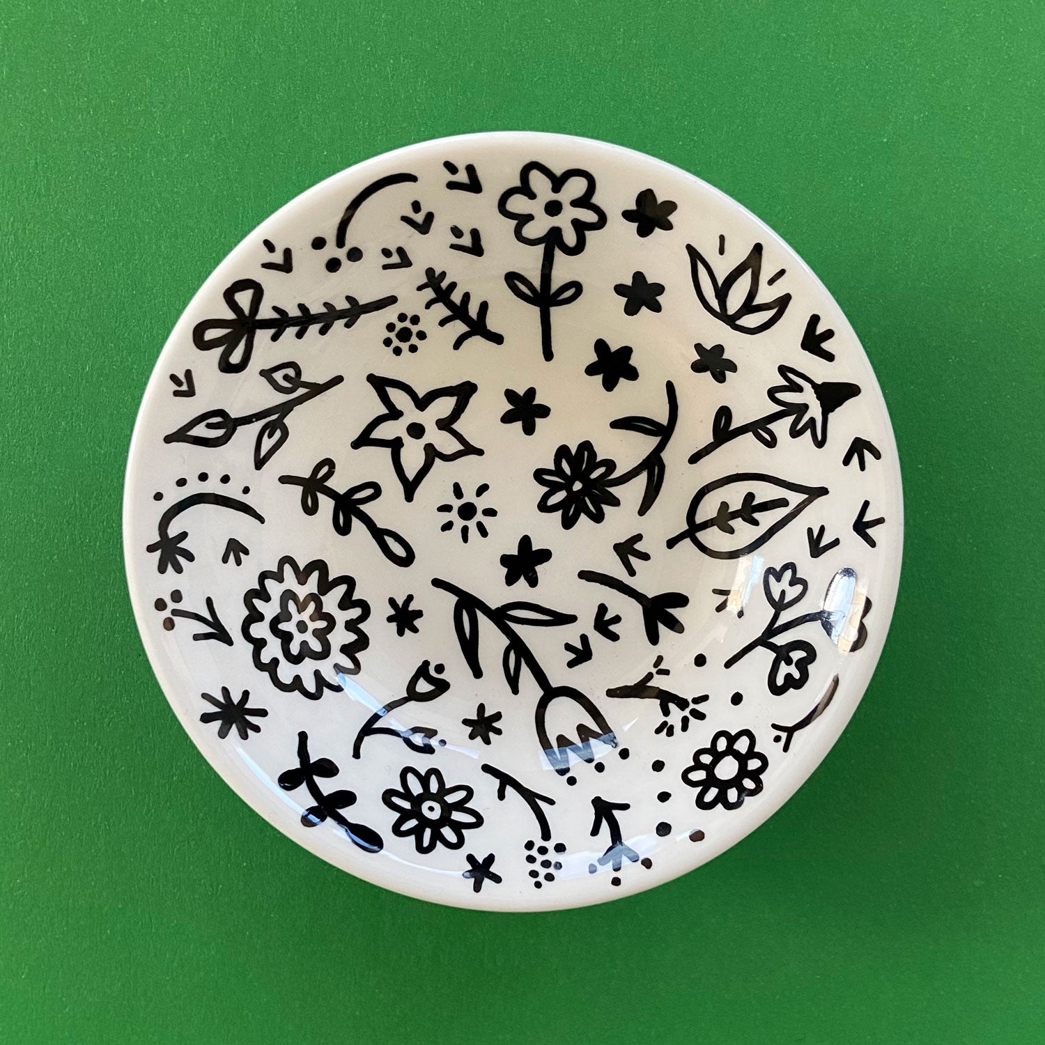 Black Floral Bowl - Hand Painted Porcelain Round Bowl