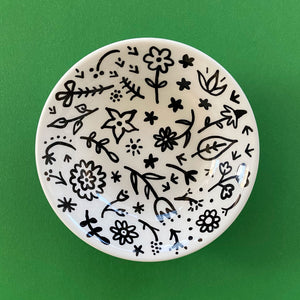 Black Floral Bowl - Hand Painted Porcelain Round Bowl