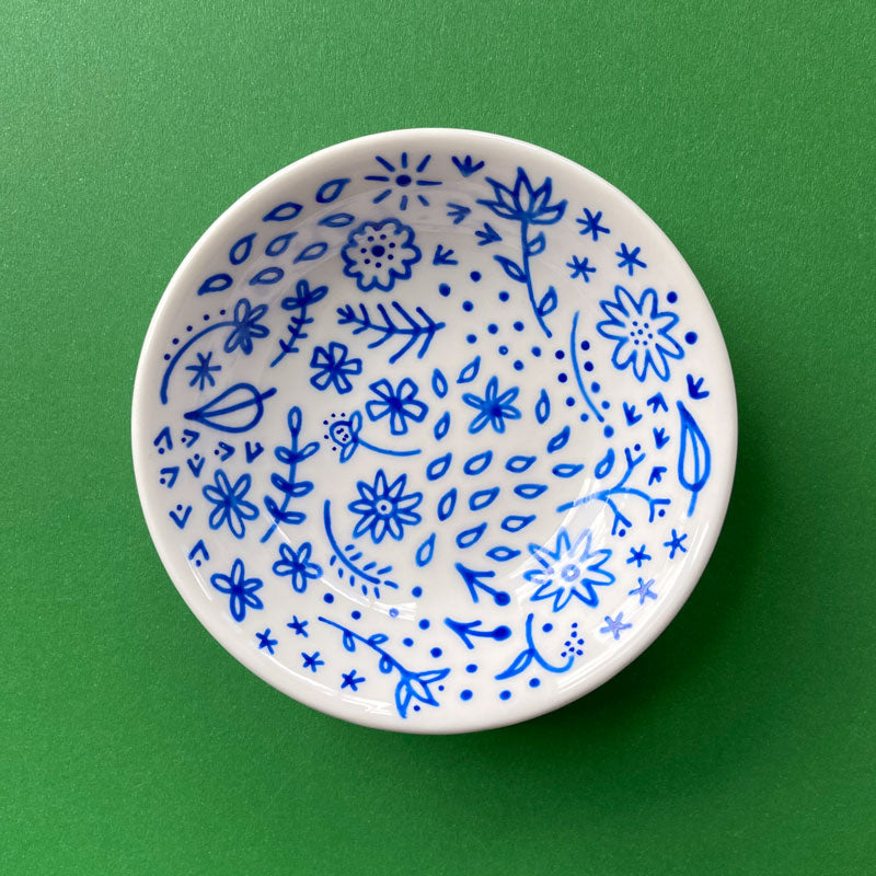 Blue Floral 1 - Hand Painted Porcelain Round Bowl