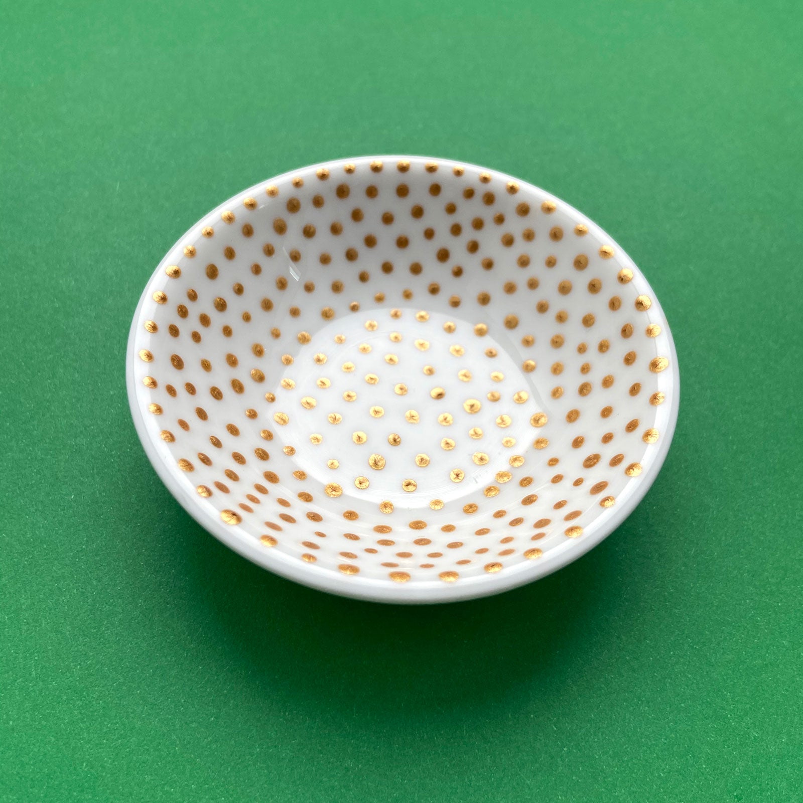 Gold Dots 1 - Hand Painted Porcelain Round Bowl