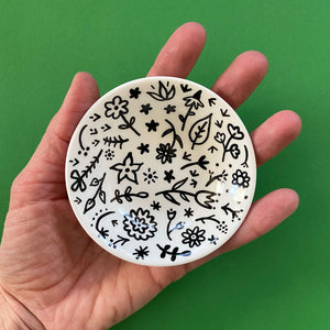 Black Floral Bowl - Hand Painted Porcelain Round Bowl