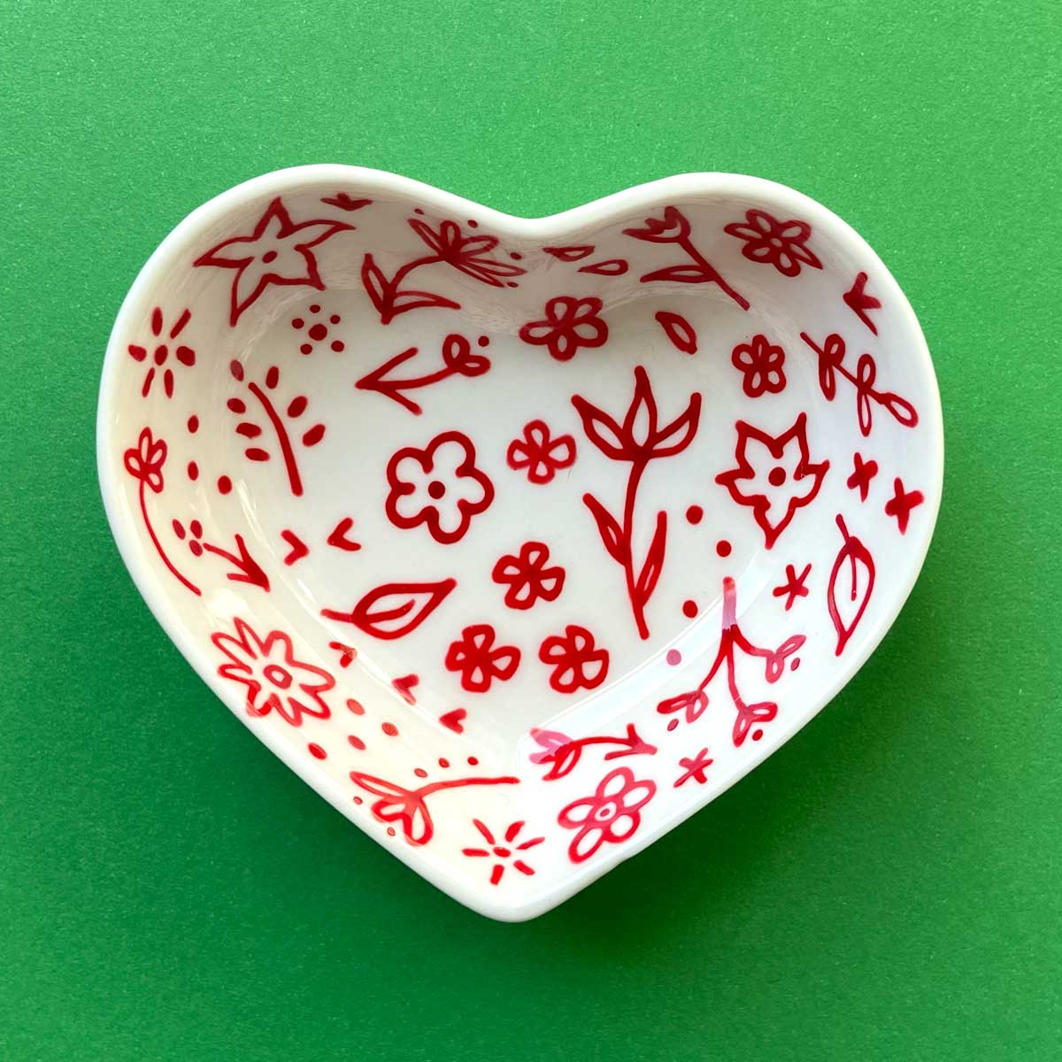 Red Floral 1 - Hand Painted Porcelain Heart Bowl