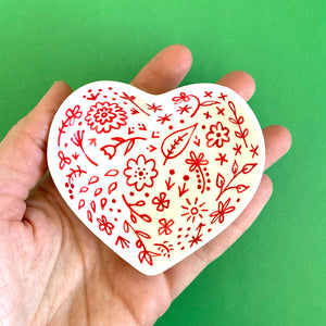 Red Floral - Hand Painted Porcelain Heart Bowl