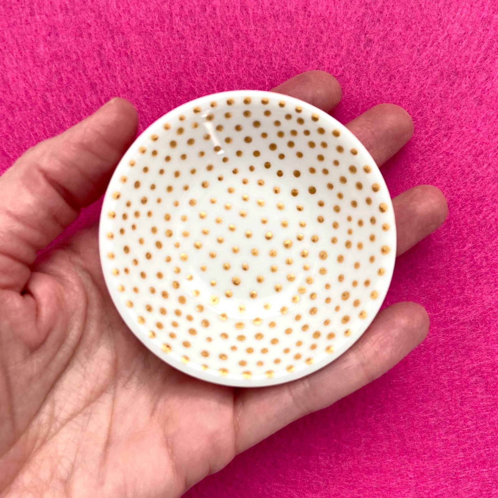 Gold Dots 1 - Hand Painted Porcelain Round Bowl