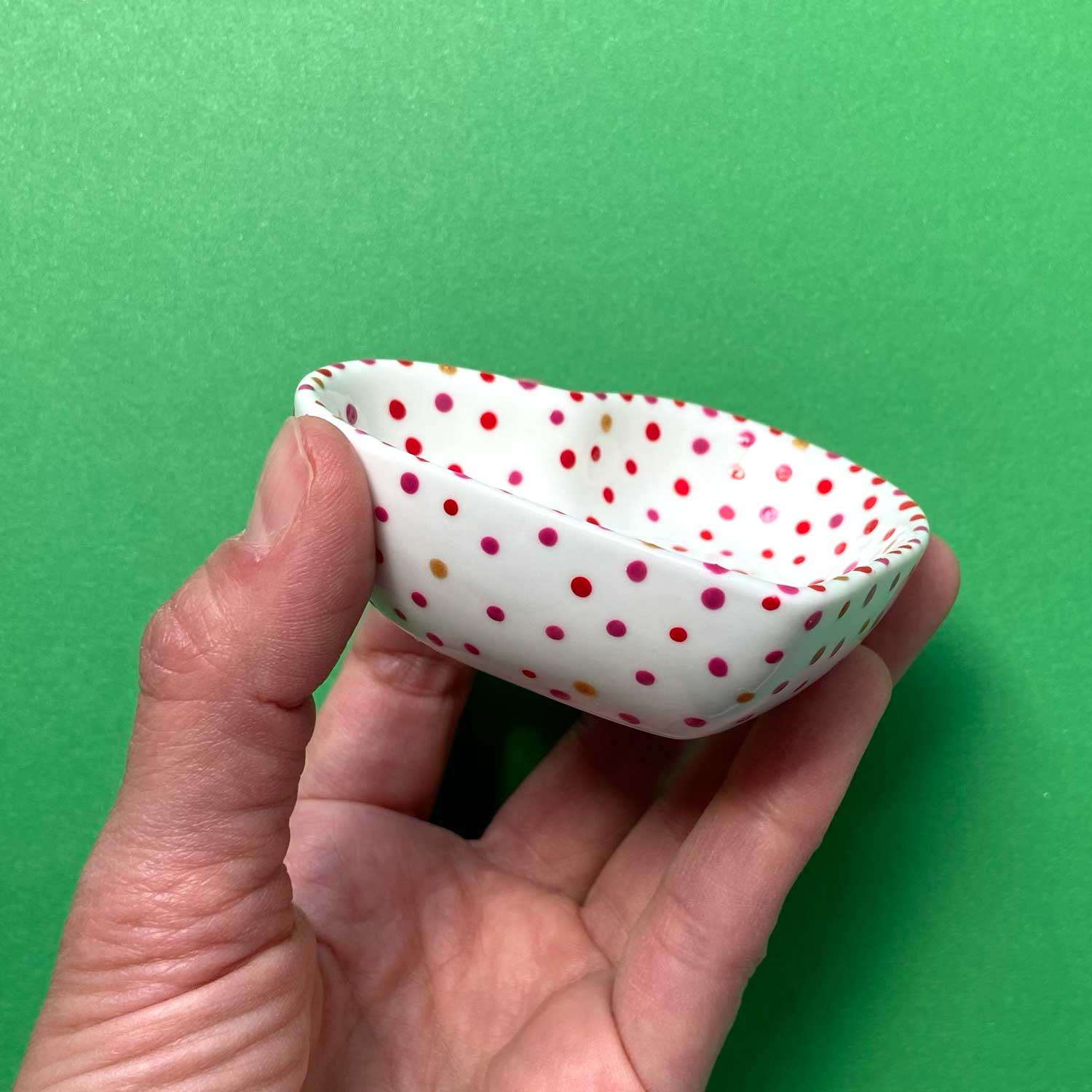 Gold, Red, and Pink Dots - Hand Painted Porcelain Heart Bowl
