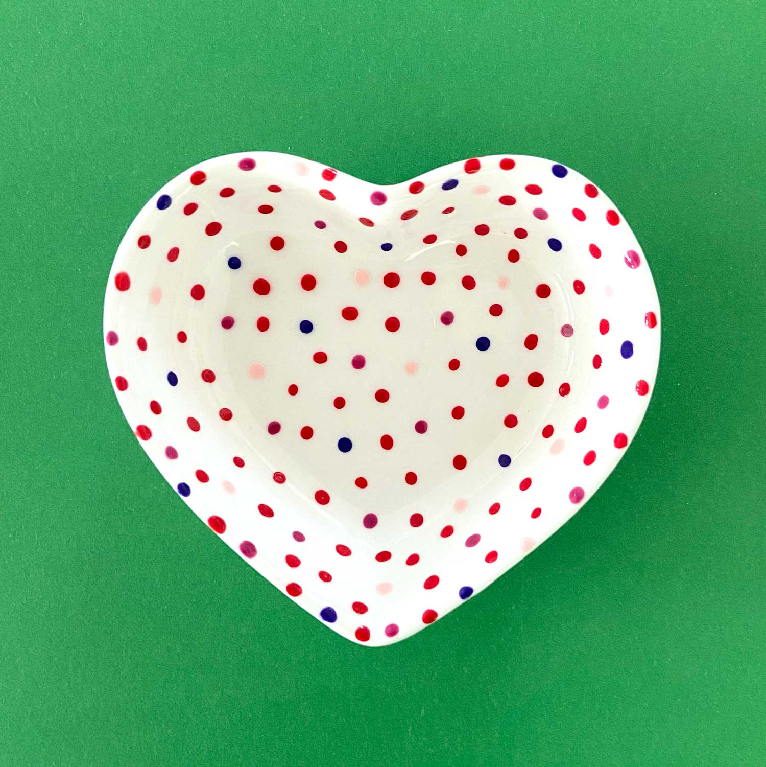 Pink, Red, and Purple Dots - Hand Painted Porcelain Heart Bowl