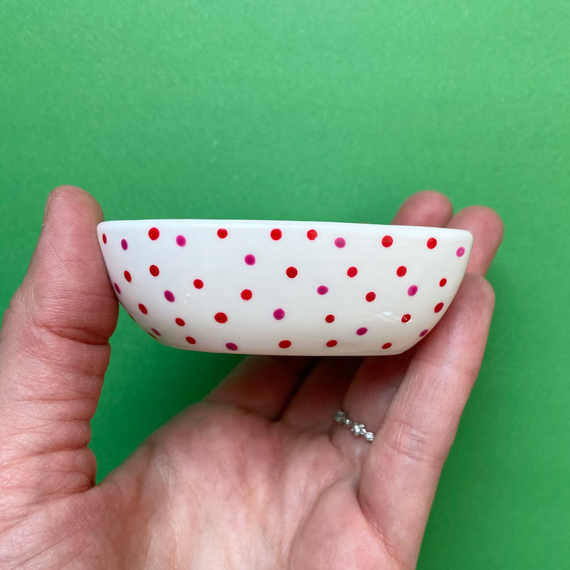 Red and Pink Dot All Over 25 - Hand Painted Porcelain Heart Bowl