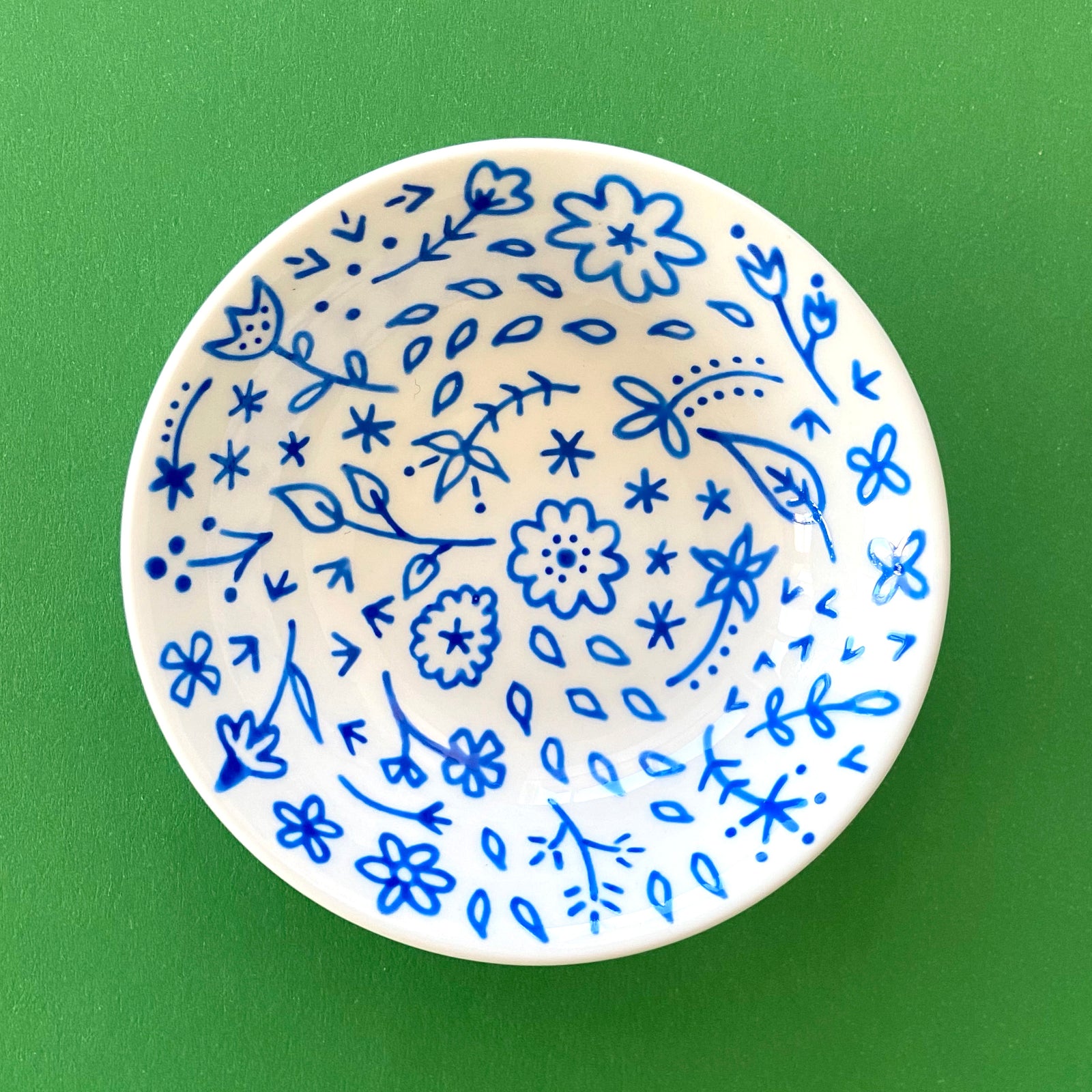 Blue Floral Bowl - Hand Painted Porcelain Round Bowl