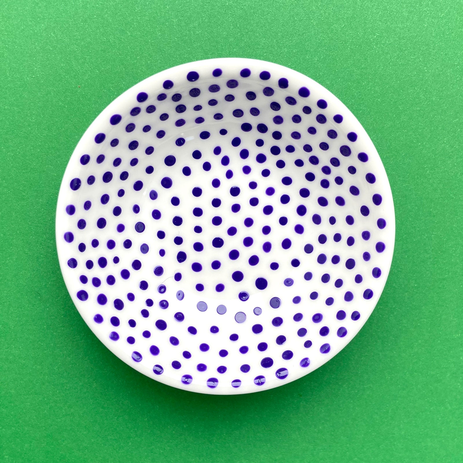 Dark Blue Dots 2 - Hand Painted Porcelain Round Bowl