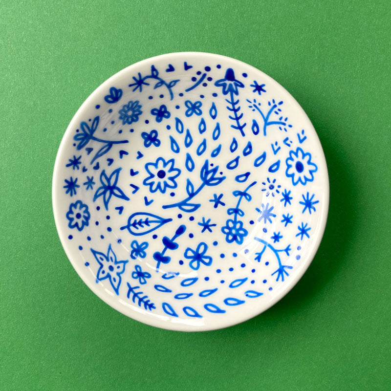 Blue Floral 2 - Hand Painted Porcelain Round Bowl
