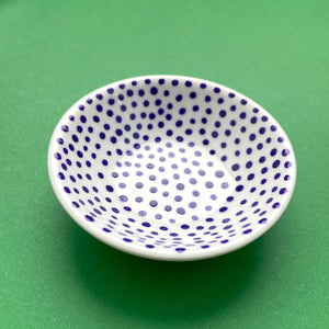 Dark Blue Dots 2 - Hand Painted Porcelain Round Bowl