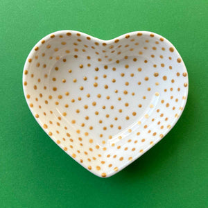 Gold Dots 2 - Hand Painted Porcelain Heart Bowl